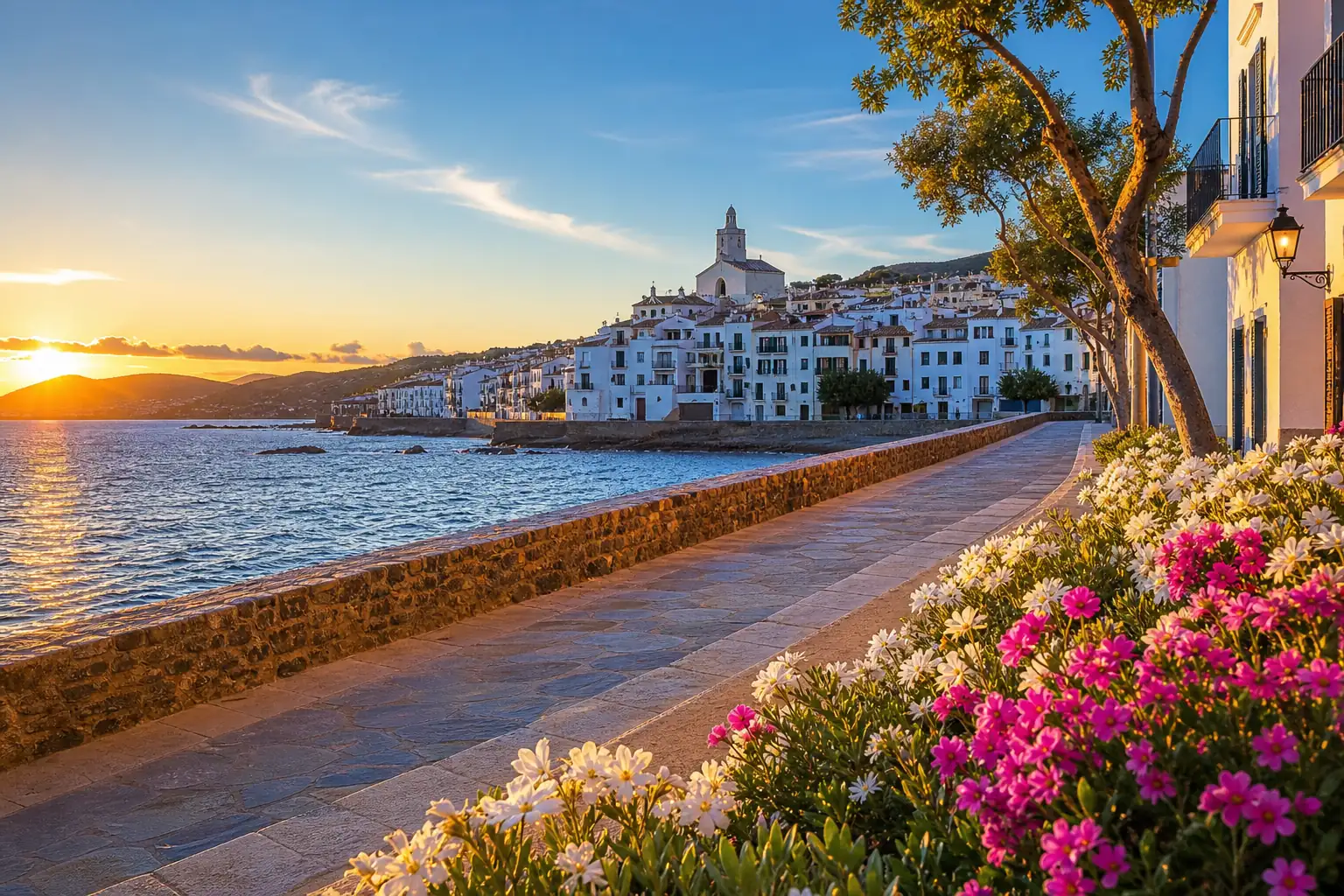Spanish Mediterranean waterfront at a calm May sunset Spanish Mediterranean waterfront at a calm May sunset