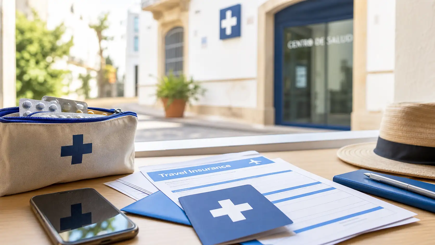 Spain travel medical coverage documents and medicine pouch Spain travel medical coverage documents and medicine pouch