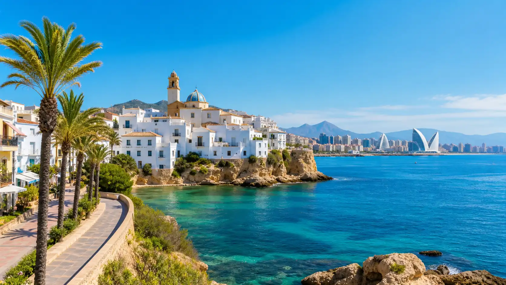 Mediterranean Spain coast with coves islands and Valencia travel mood Mediterranean Spain coast with coves islands and Valencia travel mood