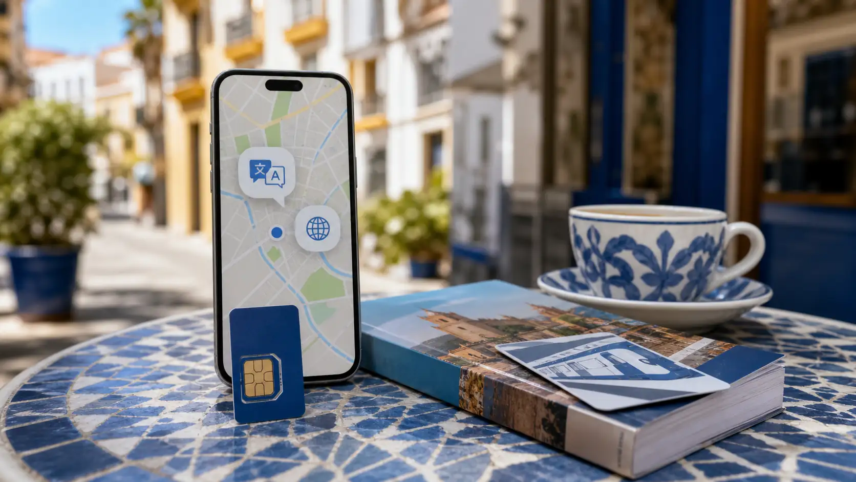 Phone map and eSIM planning items for Spain travel Phone map and eSIM planning items for Spain travel