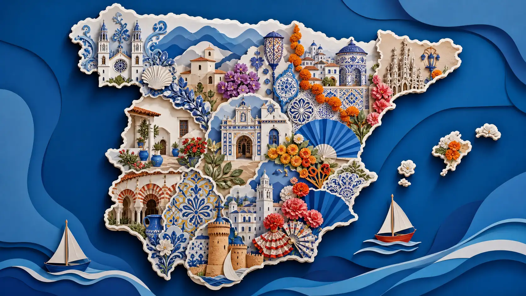 Illustrated map of regional festival traditions across Spain Illustrated map of regional festival traditions across Spain