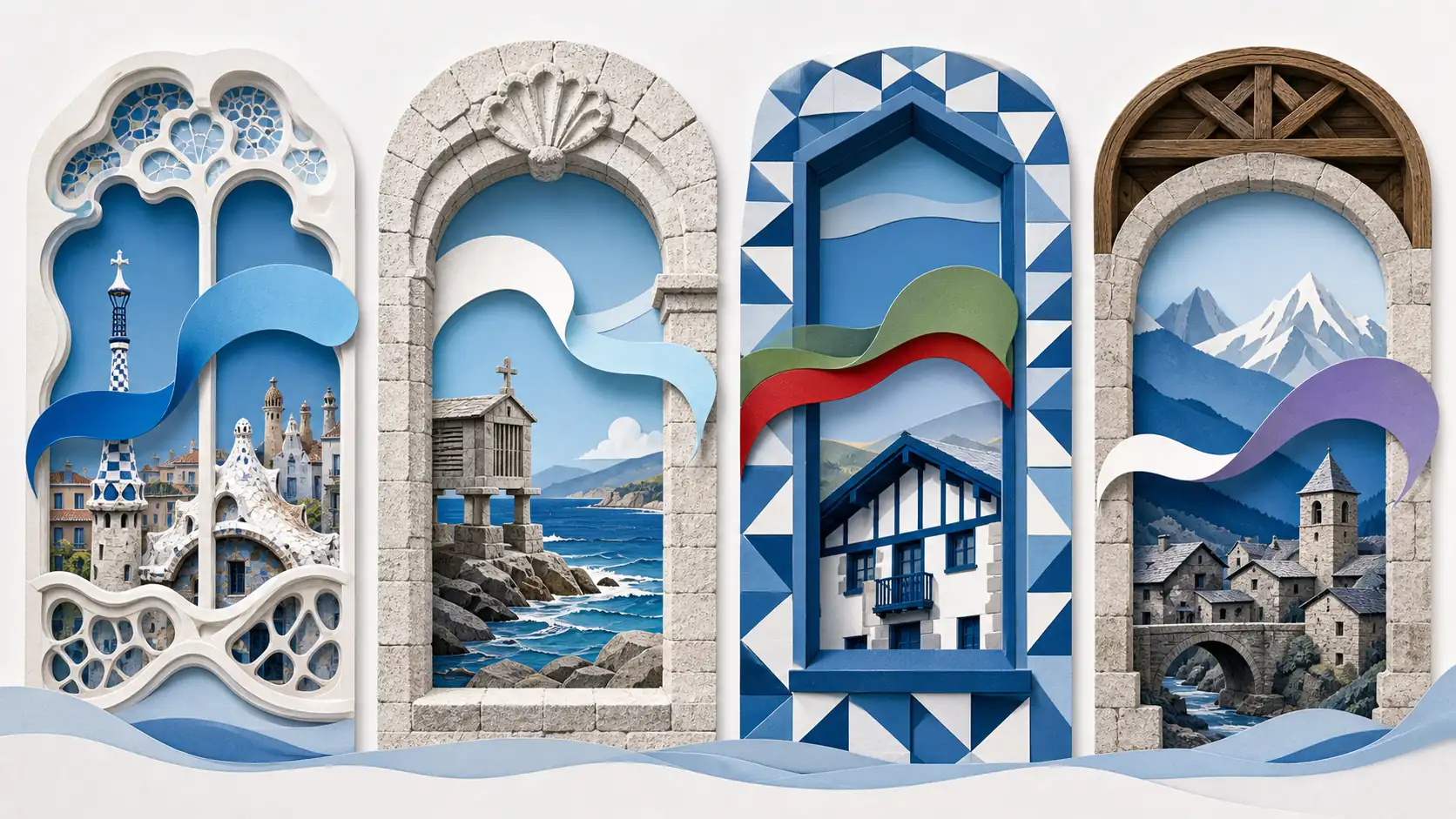 Architecture representing Catalan Galician Basque and Aranese language regions Architecture representing Catalan Galician Basque and Aranese language regions