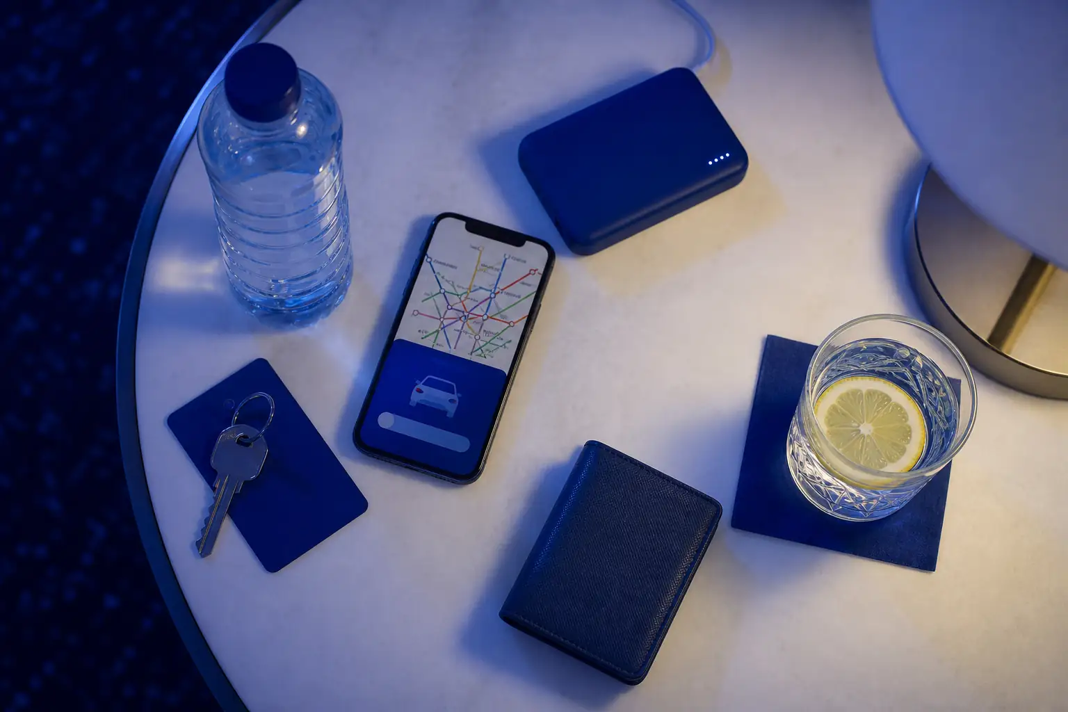 Responsible Spain night-out kit with phone, transit map, water, and room key Responsible Spain night-out kit with phone, transit map, water, and room key