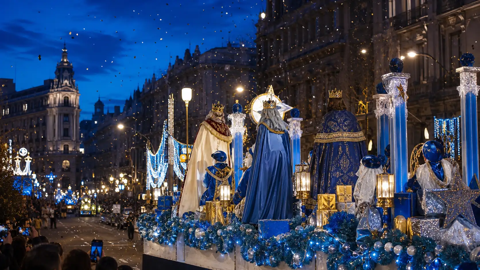 Three Kings parade float during Christmas celebrations in Spain