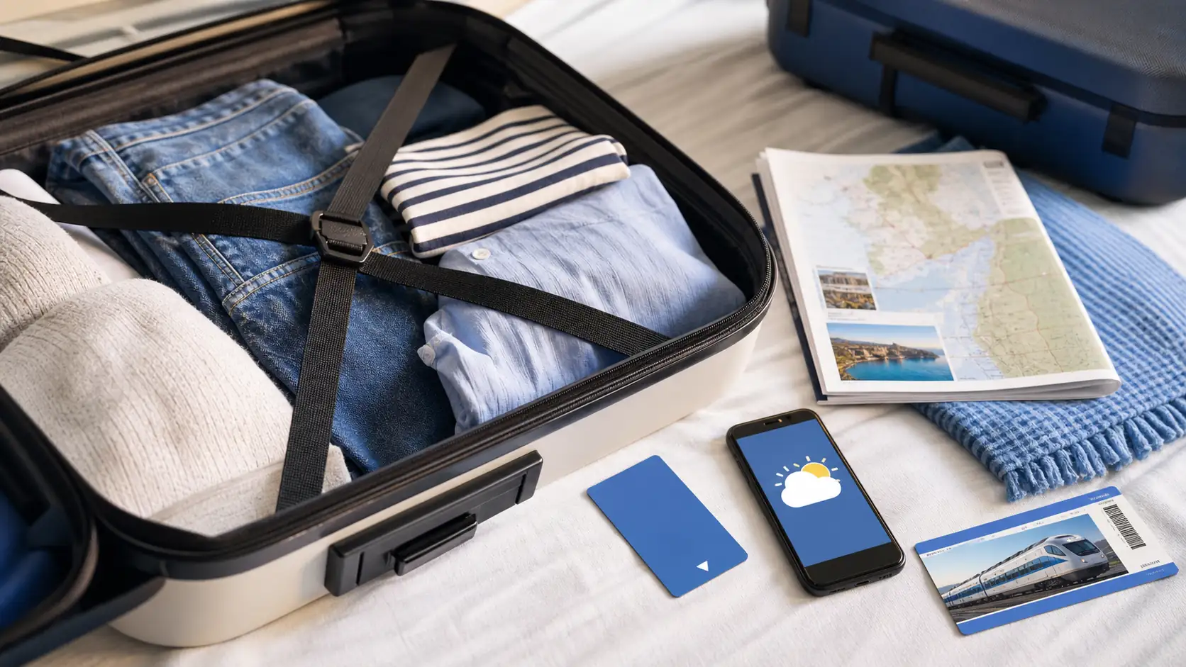 Suitcase and documents for Spain trip cancellation and baggage coverage Suitcase and documents for Spain trip cancellation and baggage coverage
