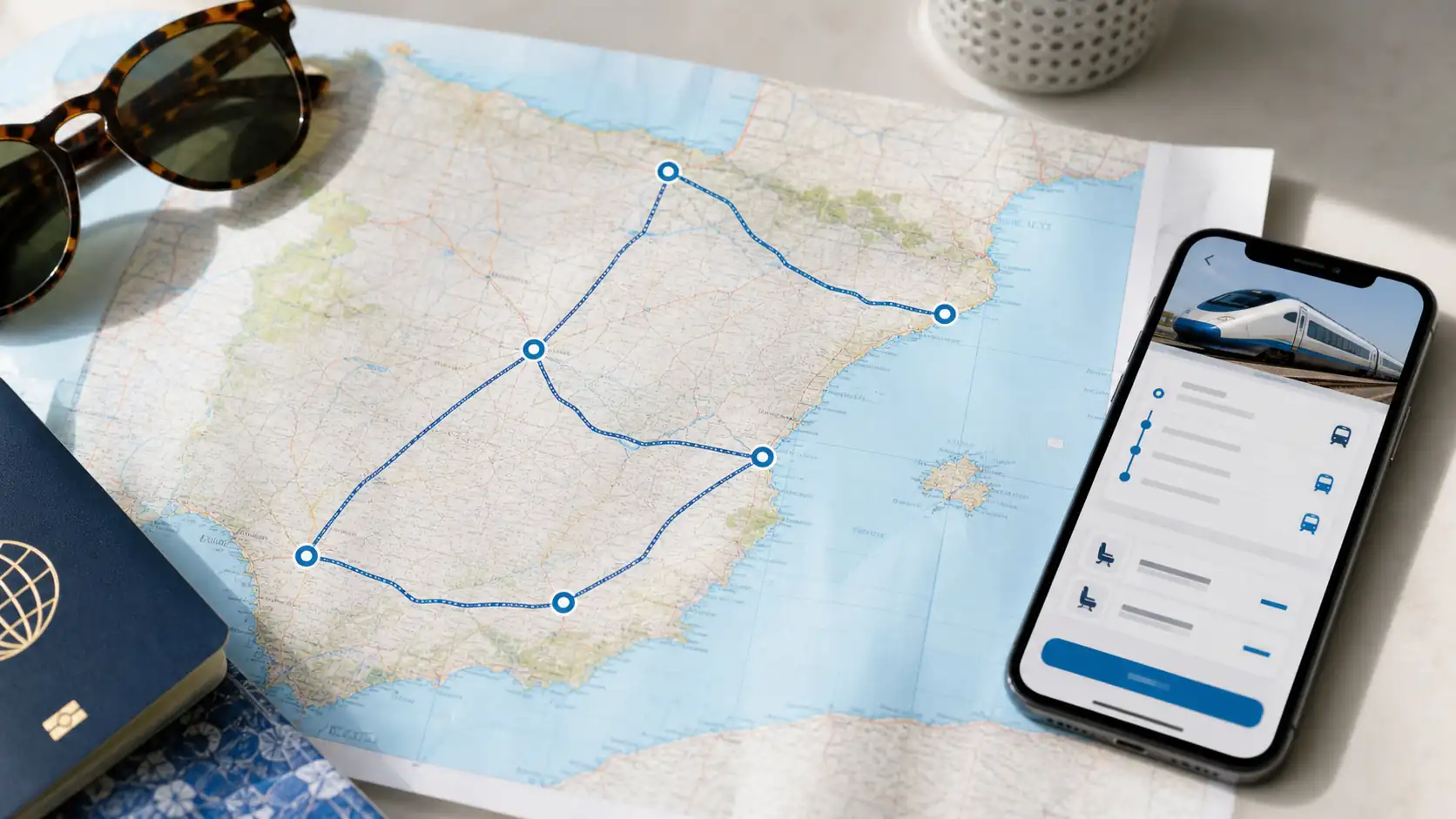 Spain route planning map with Madrid Barcelona Seville Granada Valencia and Bilbao Spain route planning map with Madrid Barcelona Seville Granada Valencia and Bilbao