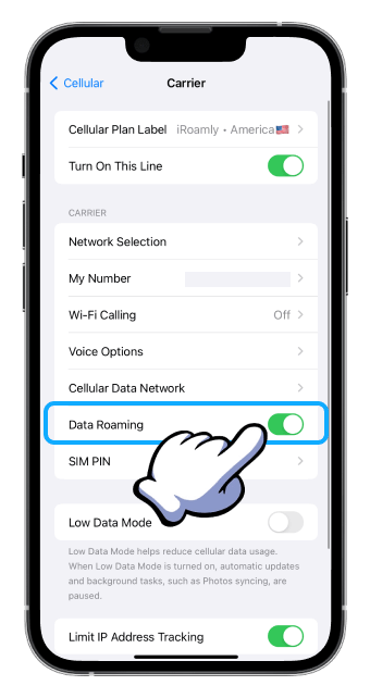 Roaming de Dados do Operador de Celular no iOS Ativado