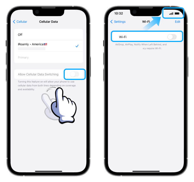iOS Cellular Data Turn off Allow Cellular Data Switching