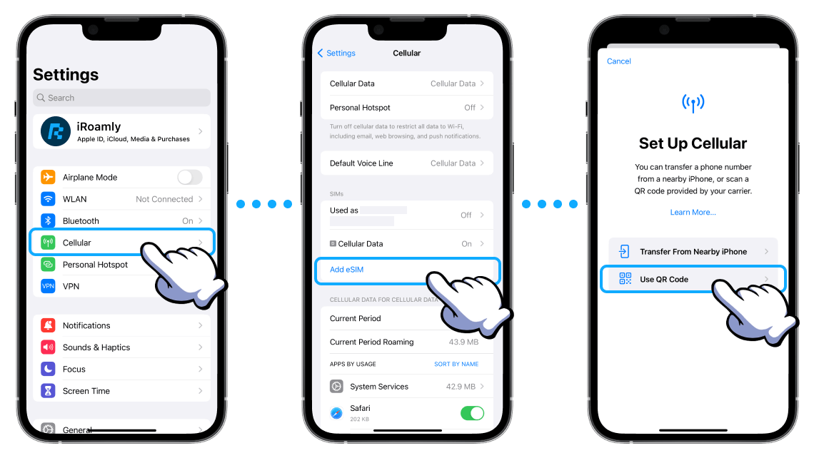 Passos do iOS para Adicionar Plano Celular