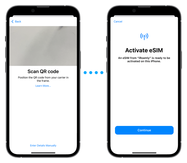 Passos do iOS para Escanear Código QR e Ativar o eSIM iRoamly