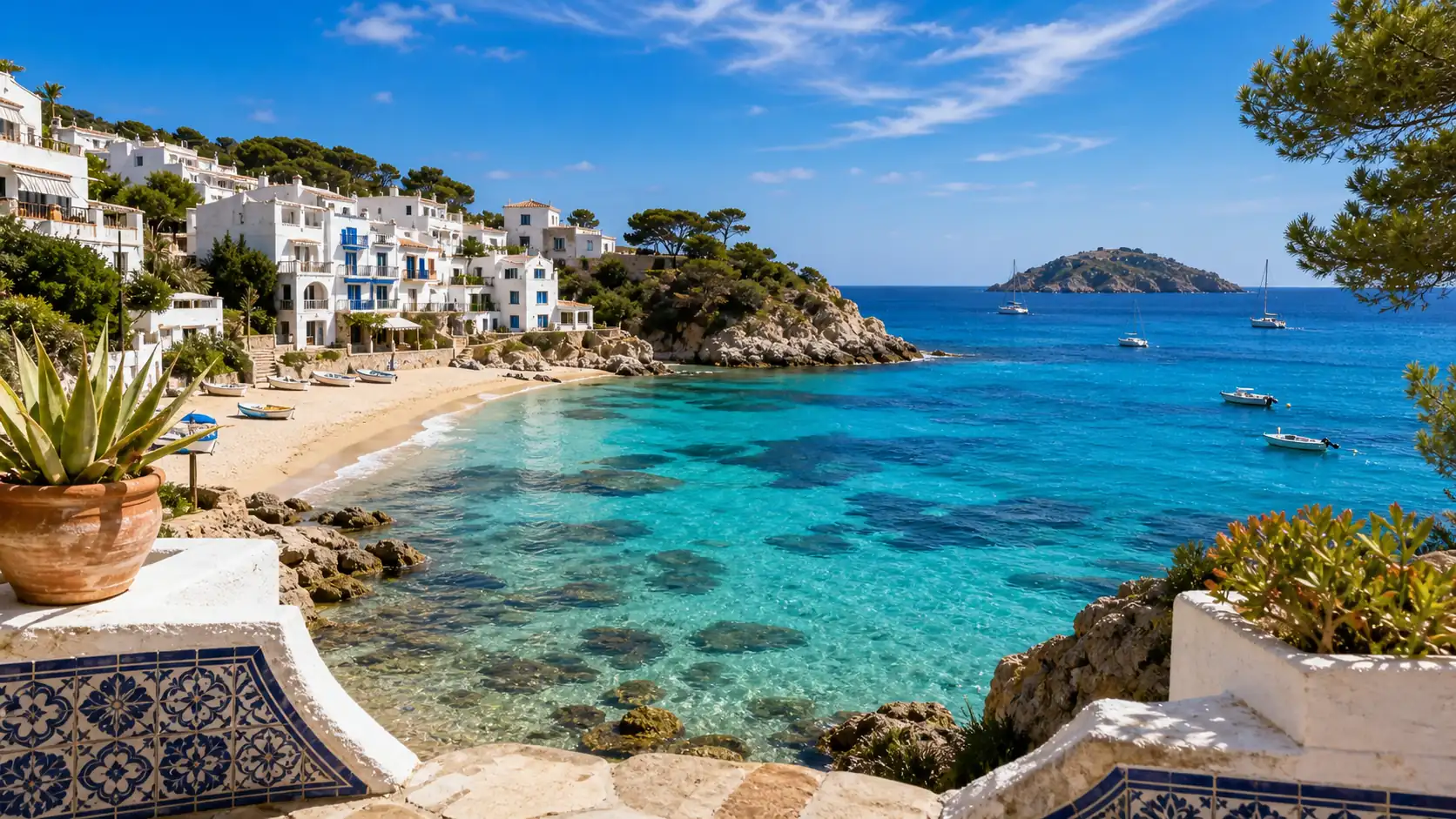 Spanish Mediterranean cove and island scenery for beach things to do Spanish Mediterranean cove and island scenery for beach things to do
