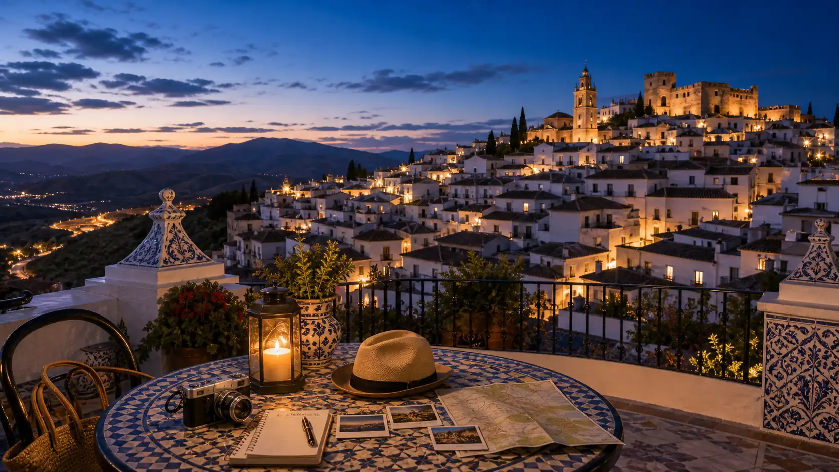 Evening terrace in Spain for final travel planning thoughts Evening terrace in Spain for final travel planning thoughts