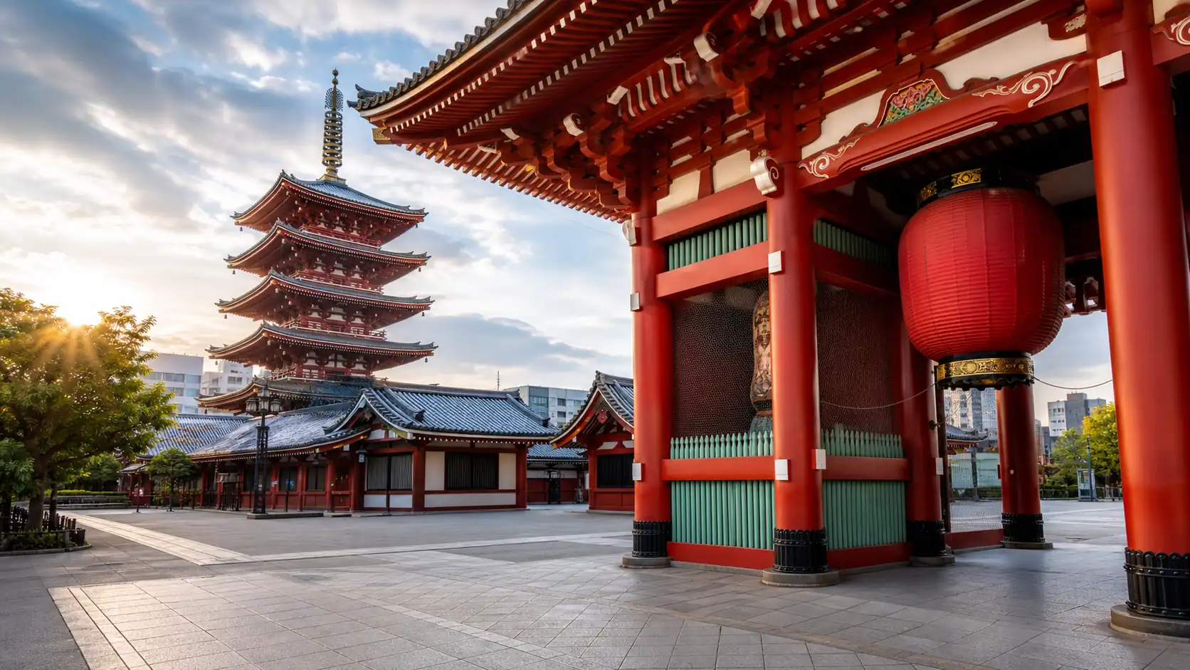 Tokyo Sensoji style temple gate and pagoda without crowds Tokyo Sensoji style temple gate and pagoda without crowds