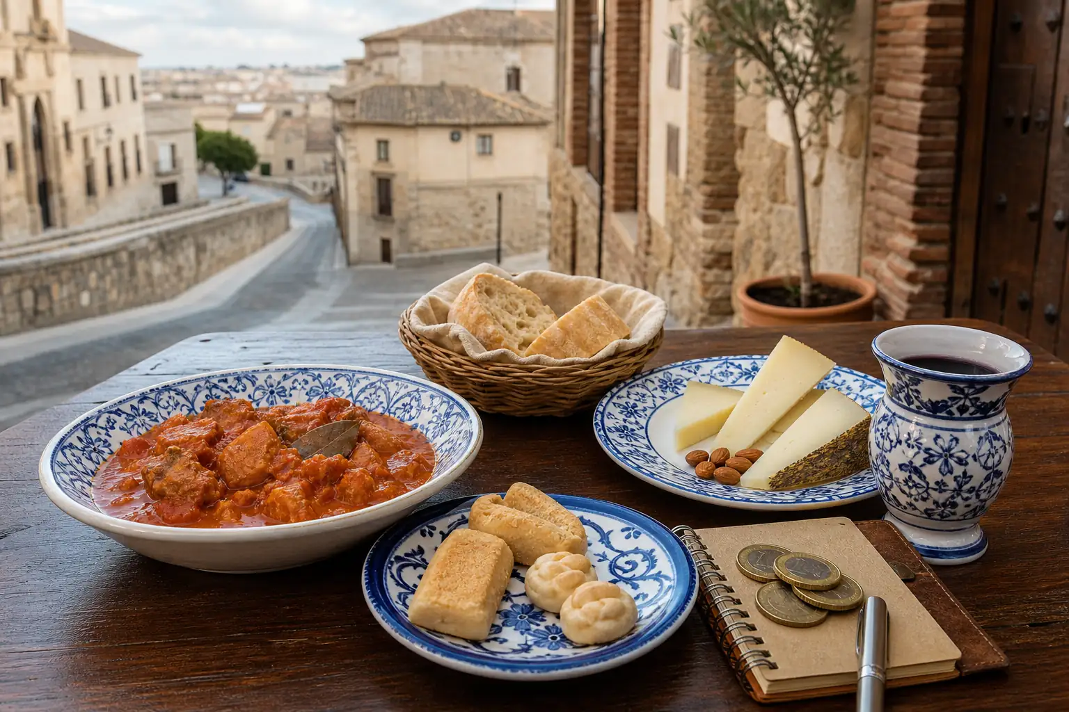 Toledo dishes, marzipan, cheese, and travel budget notebook Toledo dishes, marzipan, cheese, and travel budget notebook