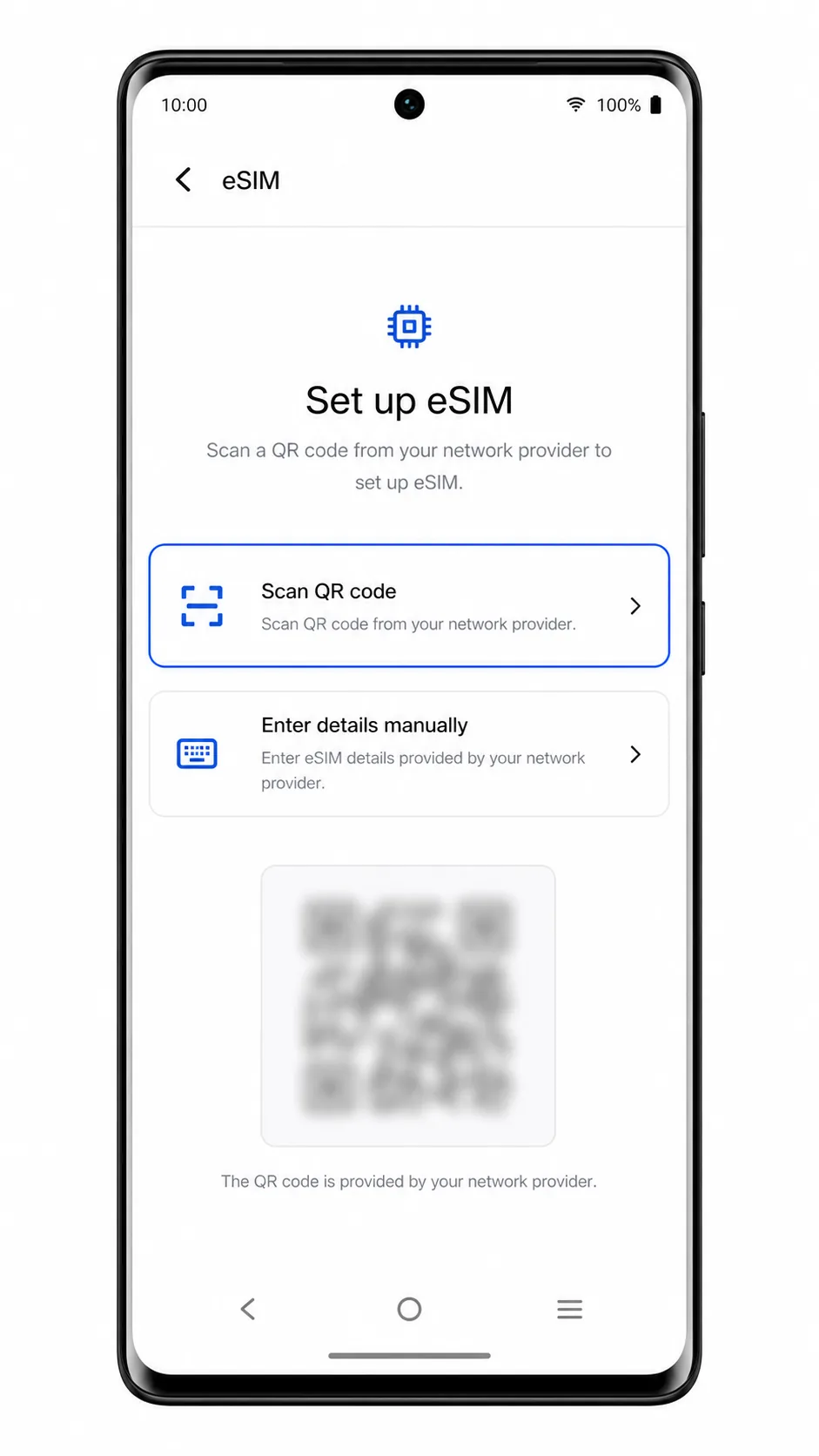 Vivo V29 Lite 5G Add eSIM screen showing Scan QR code highlighted