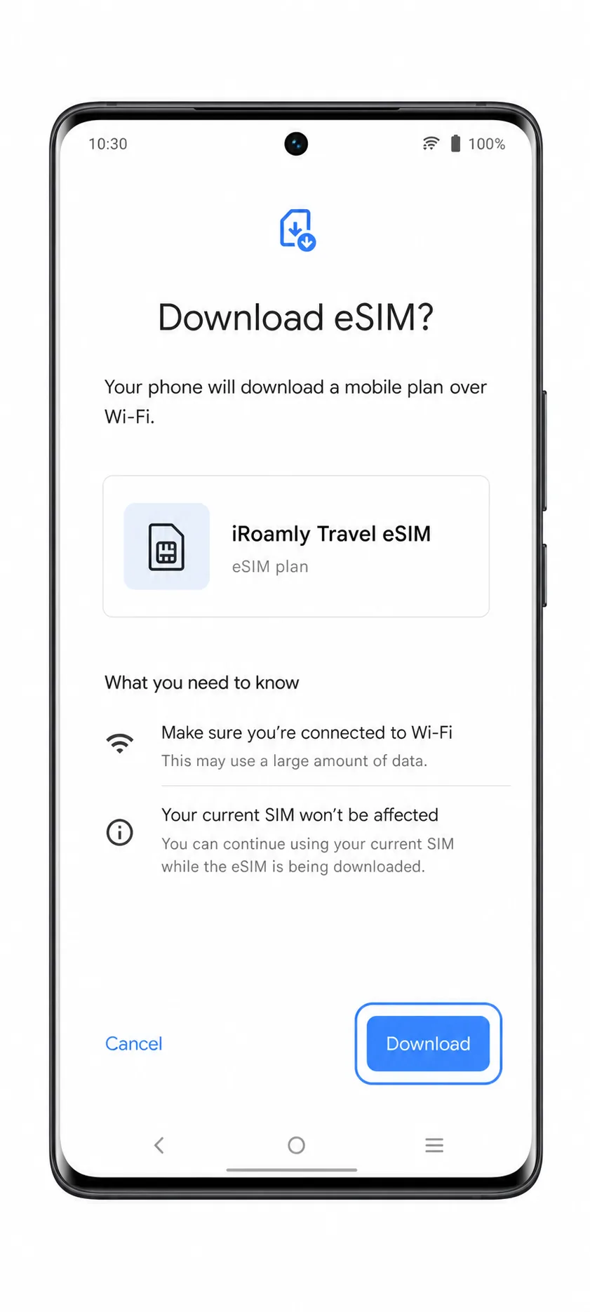 Vivo V29 Lite 5G eSIM download confirmation screen showing Download highlighted
