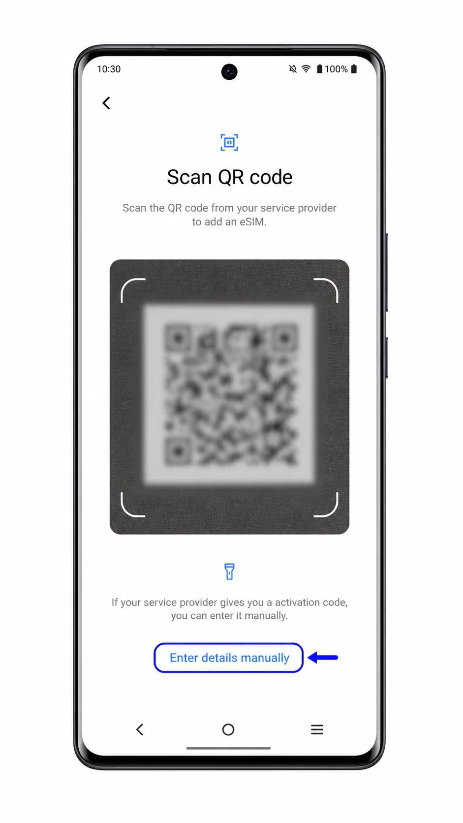 Vivo V29 Lite 5G QR setup screen showing Enter details manually highlighted
