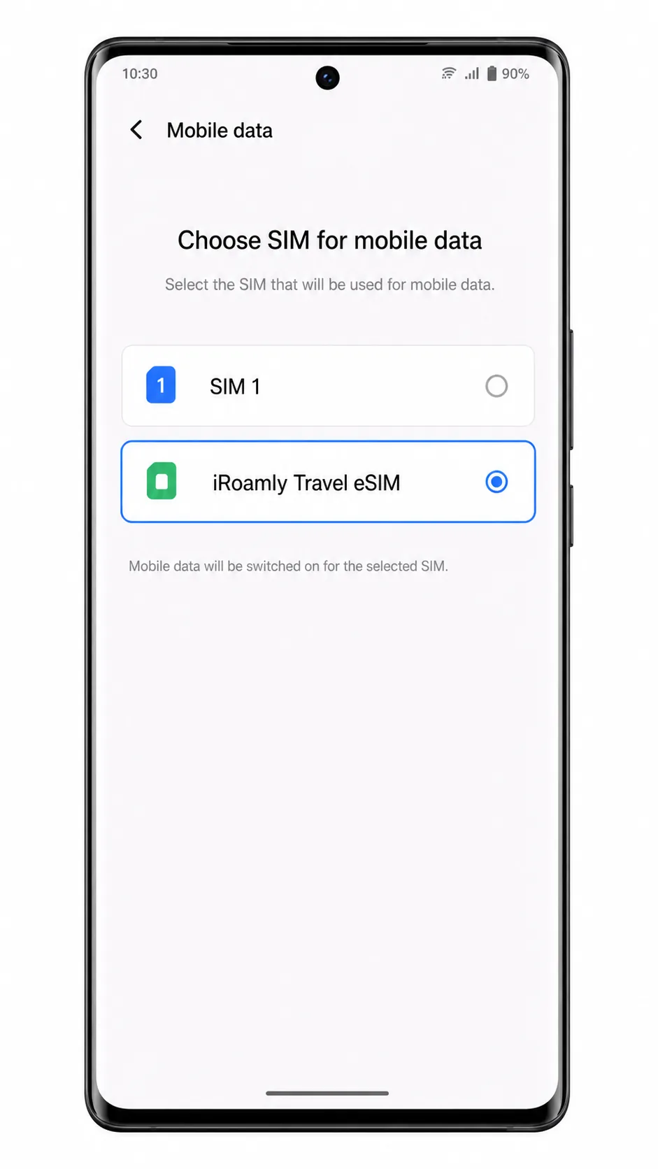 Vivo V29 Lite 5G mobile data selection screen showing iRoamly selected