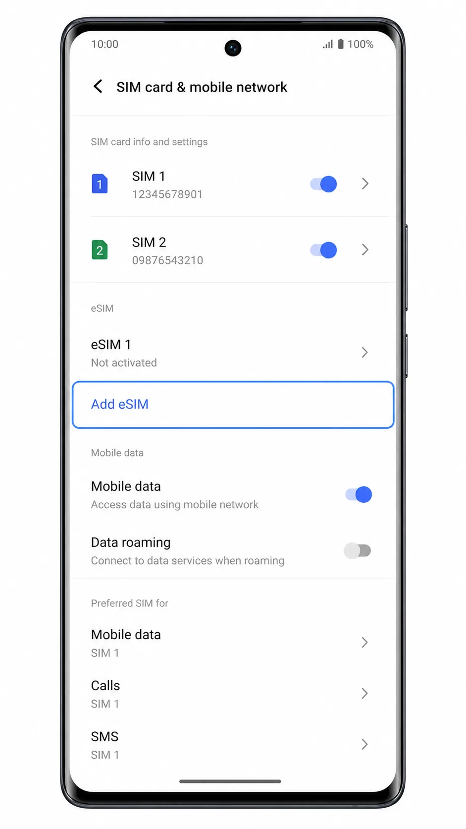 Vivo V29 Step 3: SIM card & mobile network showing Add eSIM highlighted