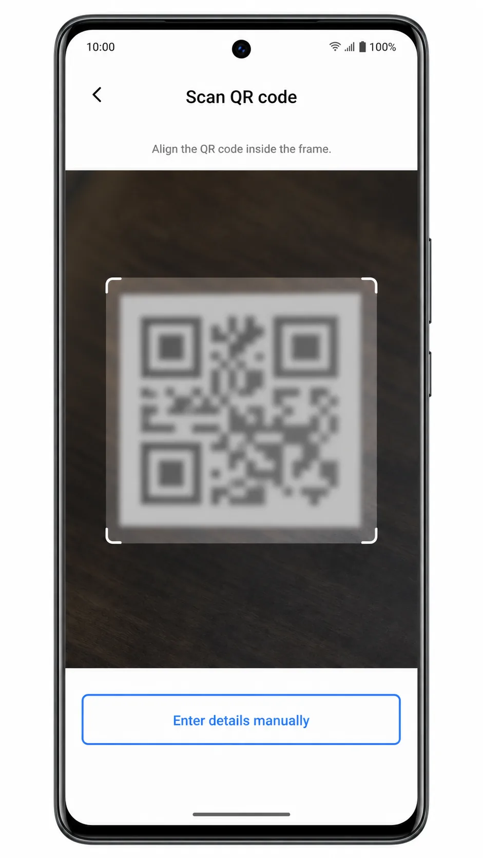 Vivo V29 Step 5: QR scanner showing Enter details manually option