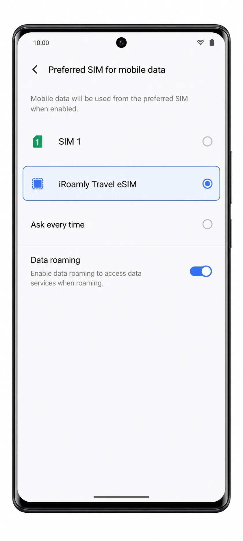 Vivo V29 Confirmation Step 3: Mobile data selection ready for iRoamly travel data