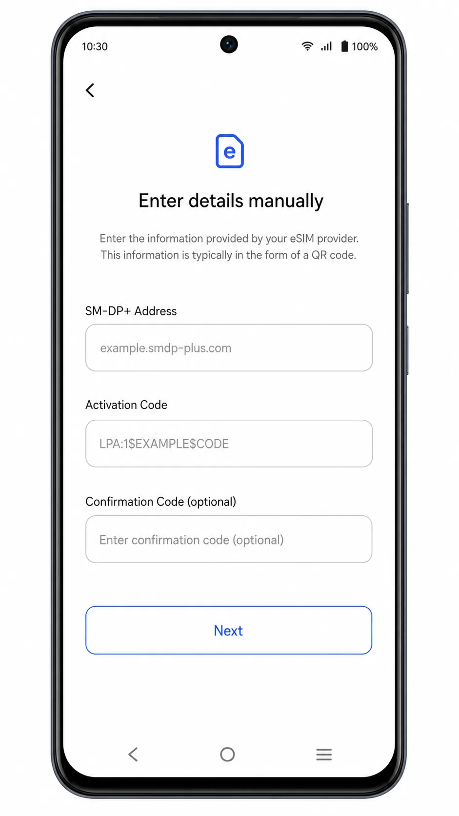 Vivo V40 lite Step 08: Manual eSIM fields