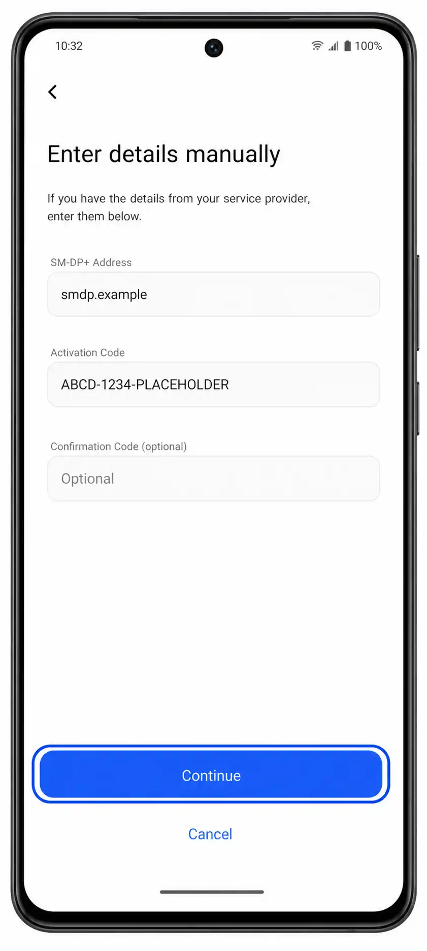 Vivo V40 SE Step 08: SM-DP and activation code fields
