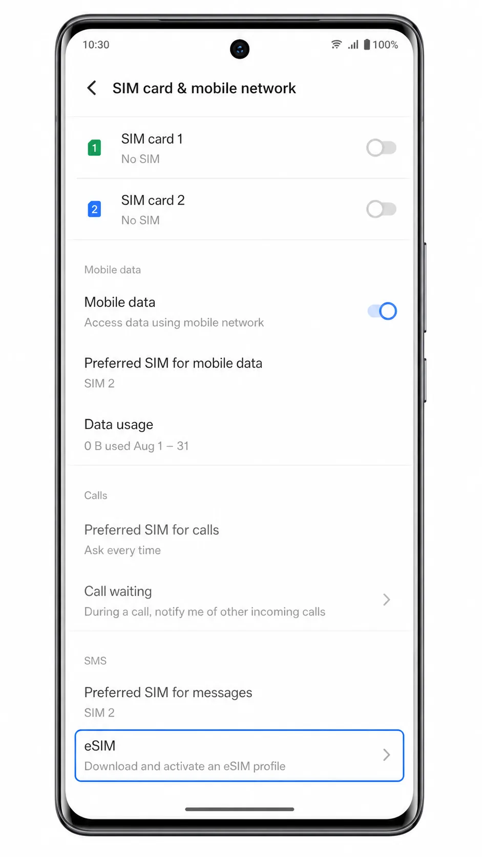 Vivo V40 Step 03: Add eSIM option check