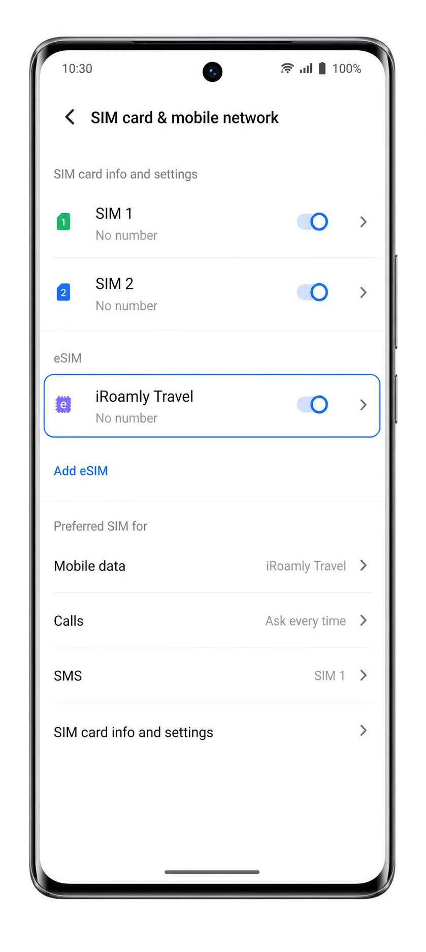 Vivo V40 Step 08: Installed iRoamly eSIM profile