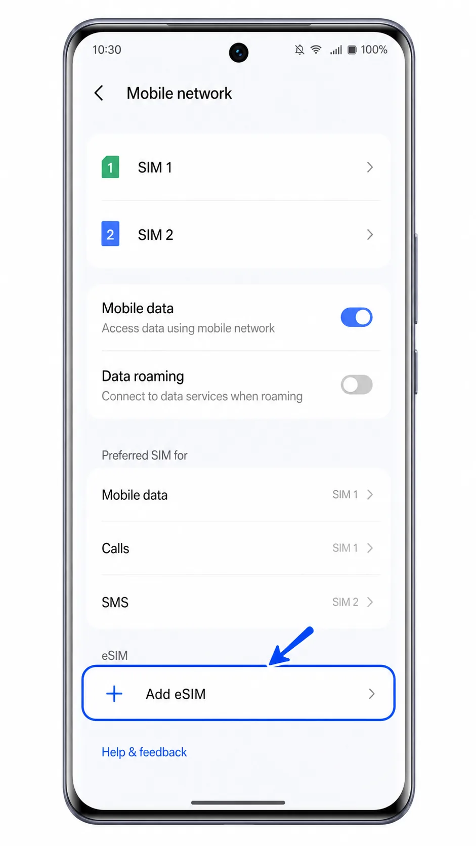 Vivo V50 Mobile network screen with Add eSIM highlighted Vivo V50 Mobile network screen with Add eSIM highlighted