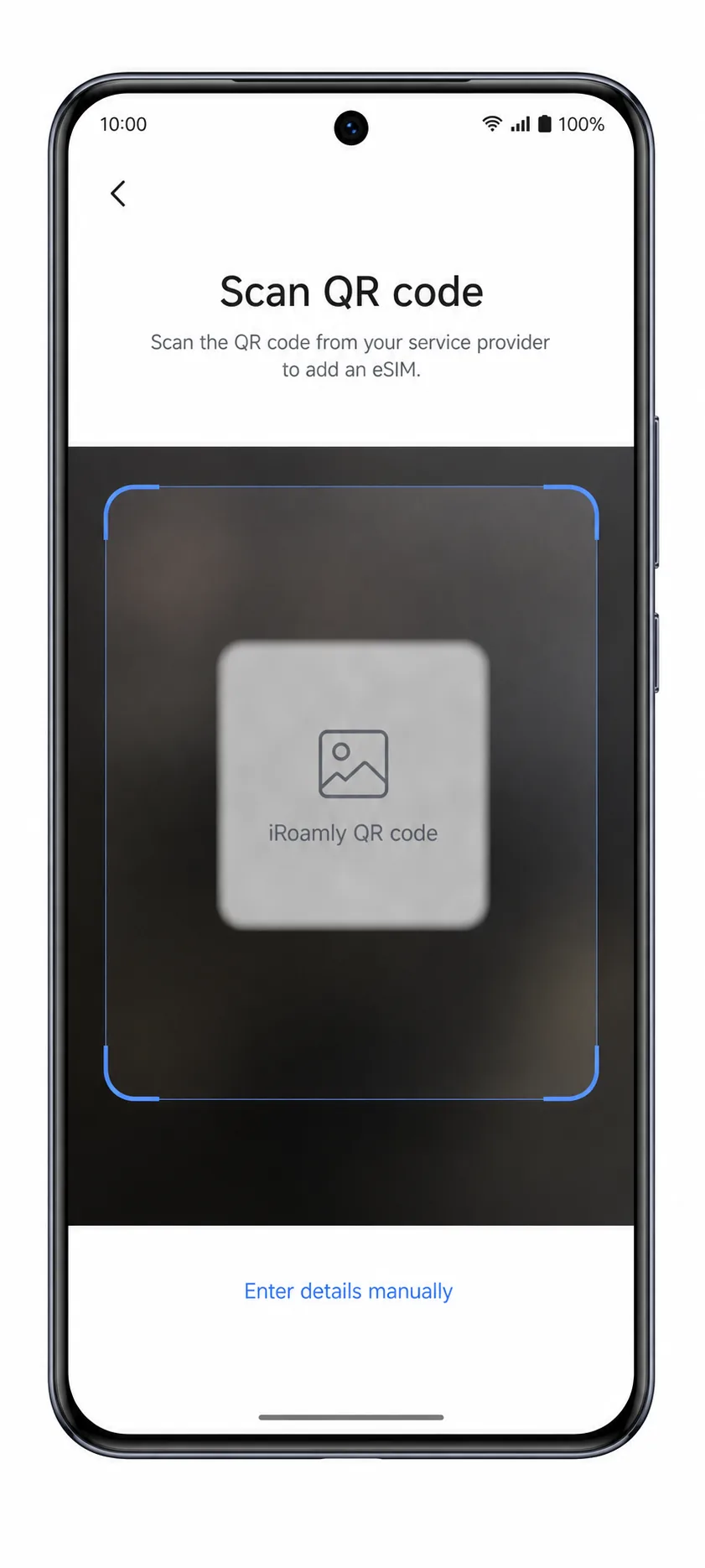 Vivo V50 QR scanner screen for iRoamly eSIM setup