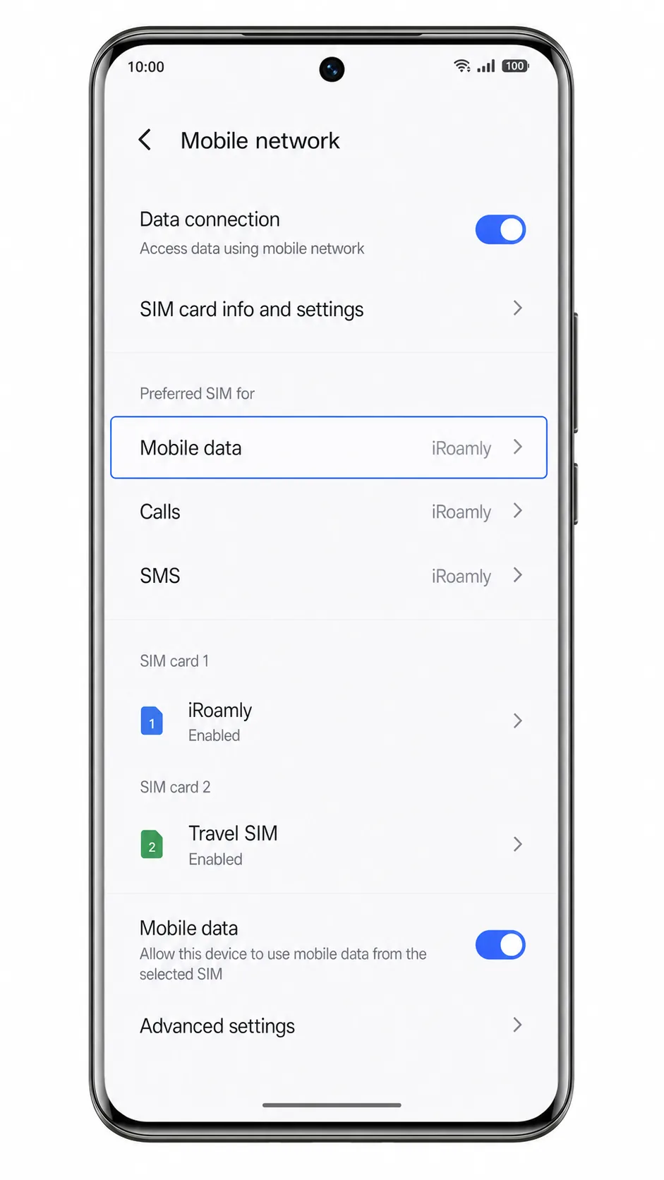 Vivo V50 Preferred SIM for Mobile data set to iRoamly