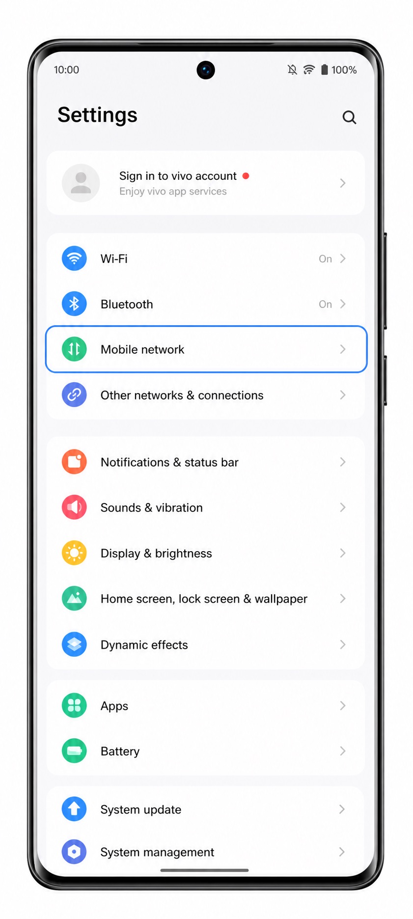 Vivo X100 Pro Step 01: Mobile network in Settings Vivo X100 Pro Step 01: Mobile network in Settings