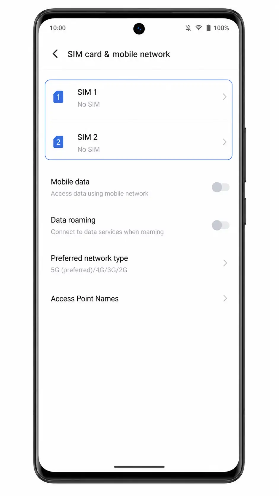 Vivo X80 Pro Step 4: SIM card and mobile network showing physical SIM slots only Vivo X80 Pro Step 4: SIM card and mobile network showing physical SIM slots only