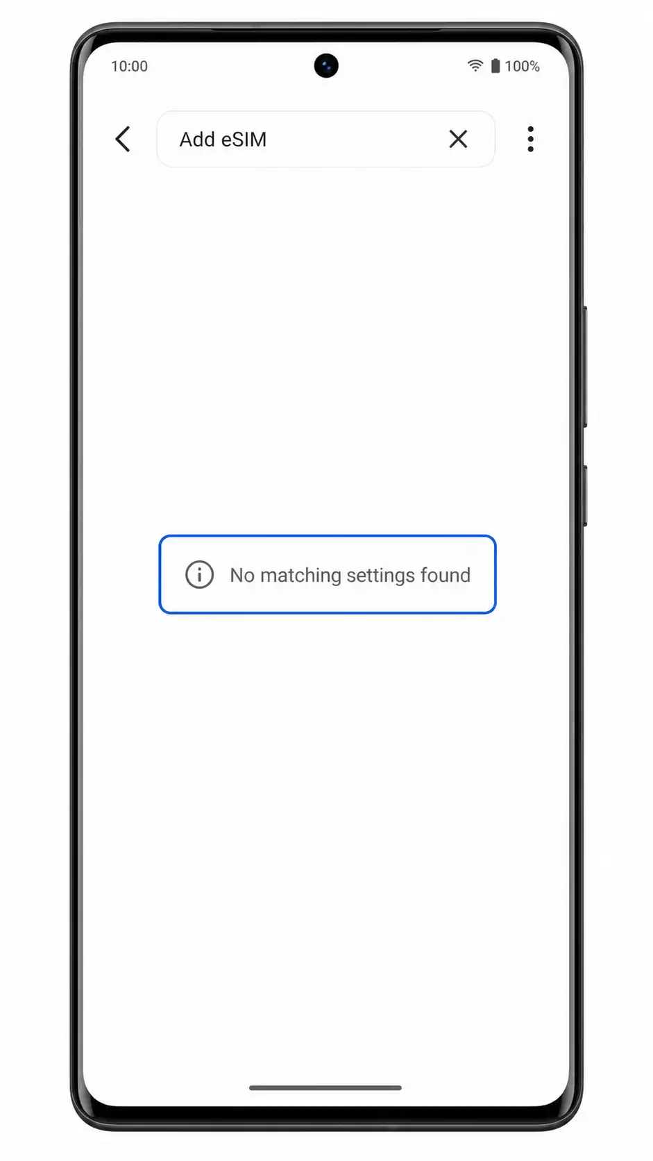 Vivo X80 Pro Step 5: Settings search for Add eSIM showing no matching settings Vivo X80 Pro Step 5: Settings search for Add eSIM showing no matching settings
