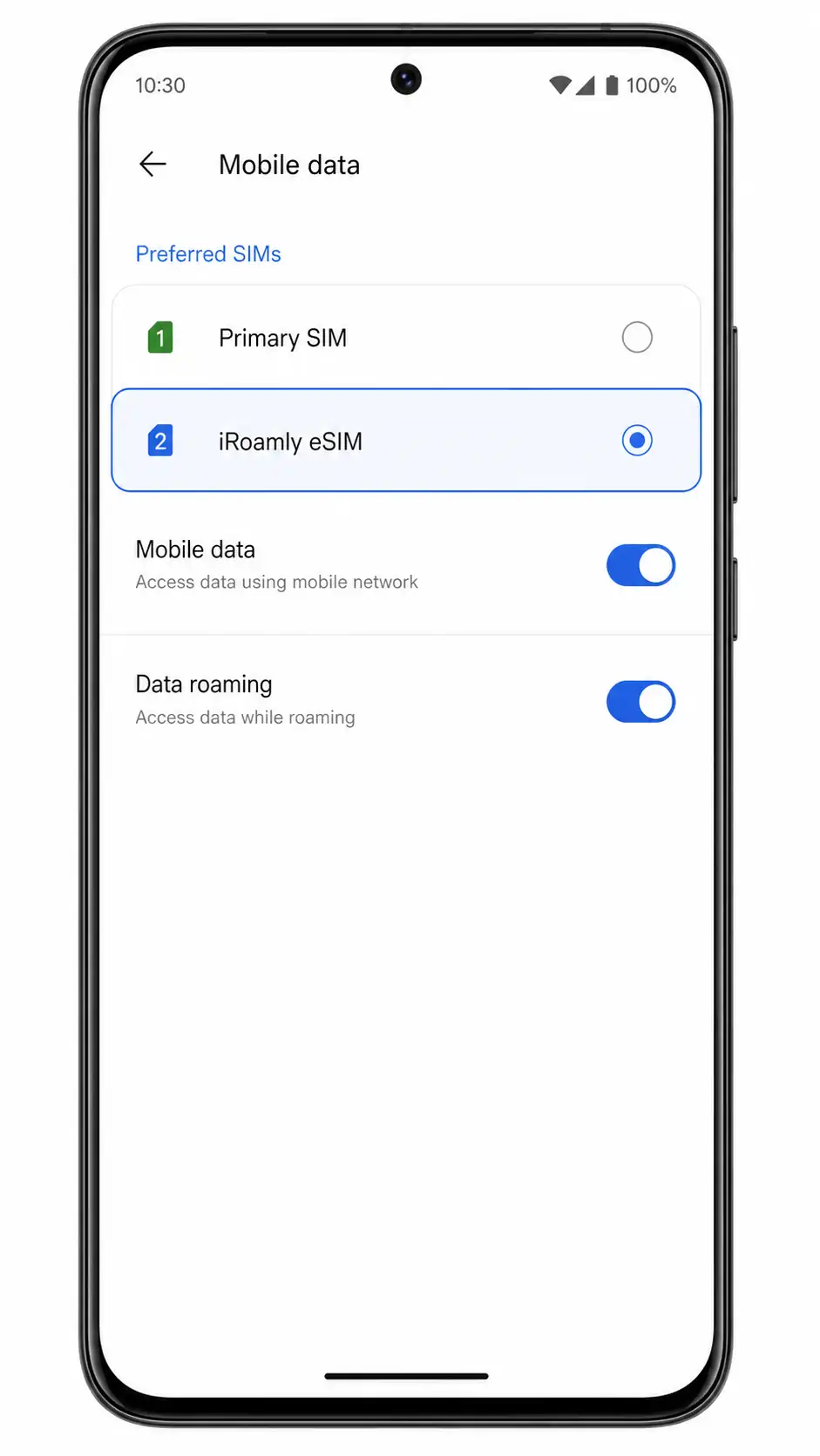 Vivo X80 Pro Step 12: Compatible Android phone selecting iRoamly eSIM for mobile data Vivo X80 Pro Step 12: Compatible Android phone selecting iRoamly eSIM for mobile data