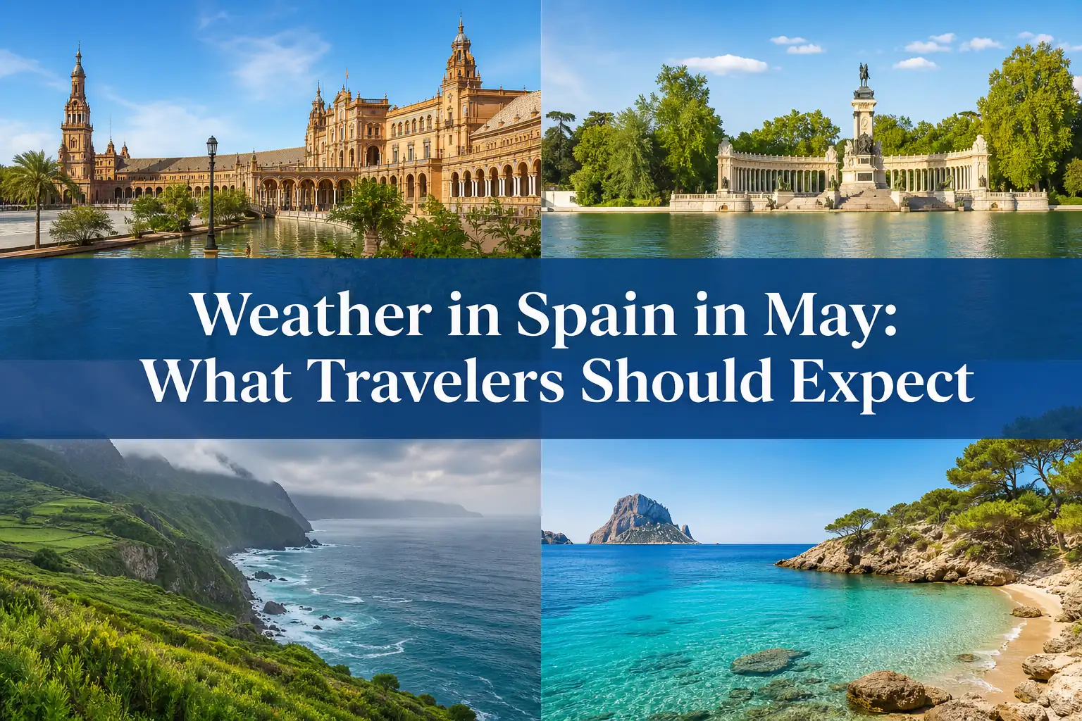 Weather in Spain in May: What Travelers Should Expect cover with regional Spain scenes Weather in Spain in May: What Travelers Should Expect cover with regional Spain scenes