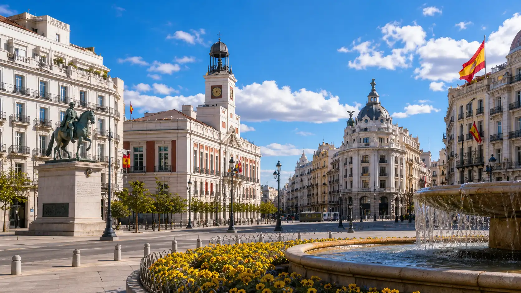 Madrid city center with historic buildings and capital city atmosphere Das Stadtzentrum von Madrid mit historischen Gebäuden und Hauptstadt-Atmosphäre